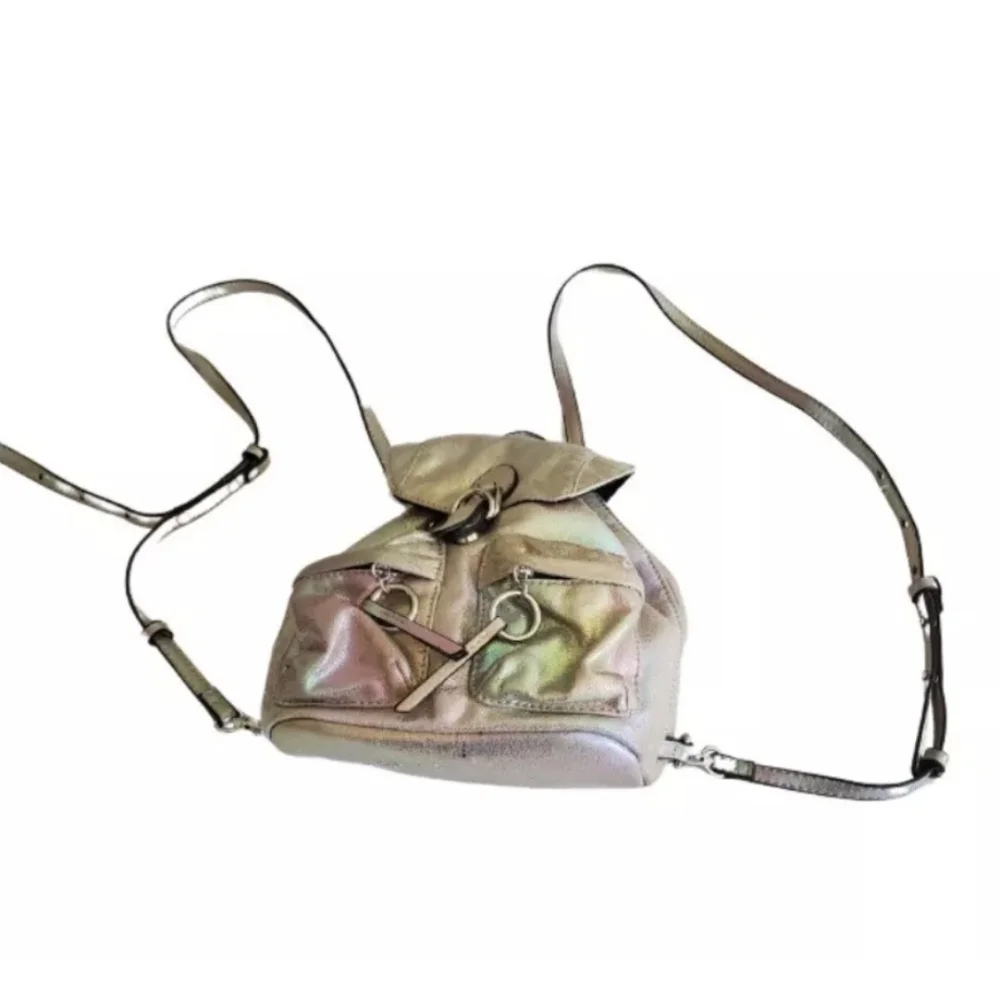 Aldo Mini Backpack Shiny Silver Faux Leather Bag 90s Rave Metallic Bag